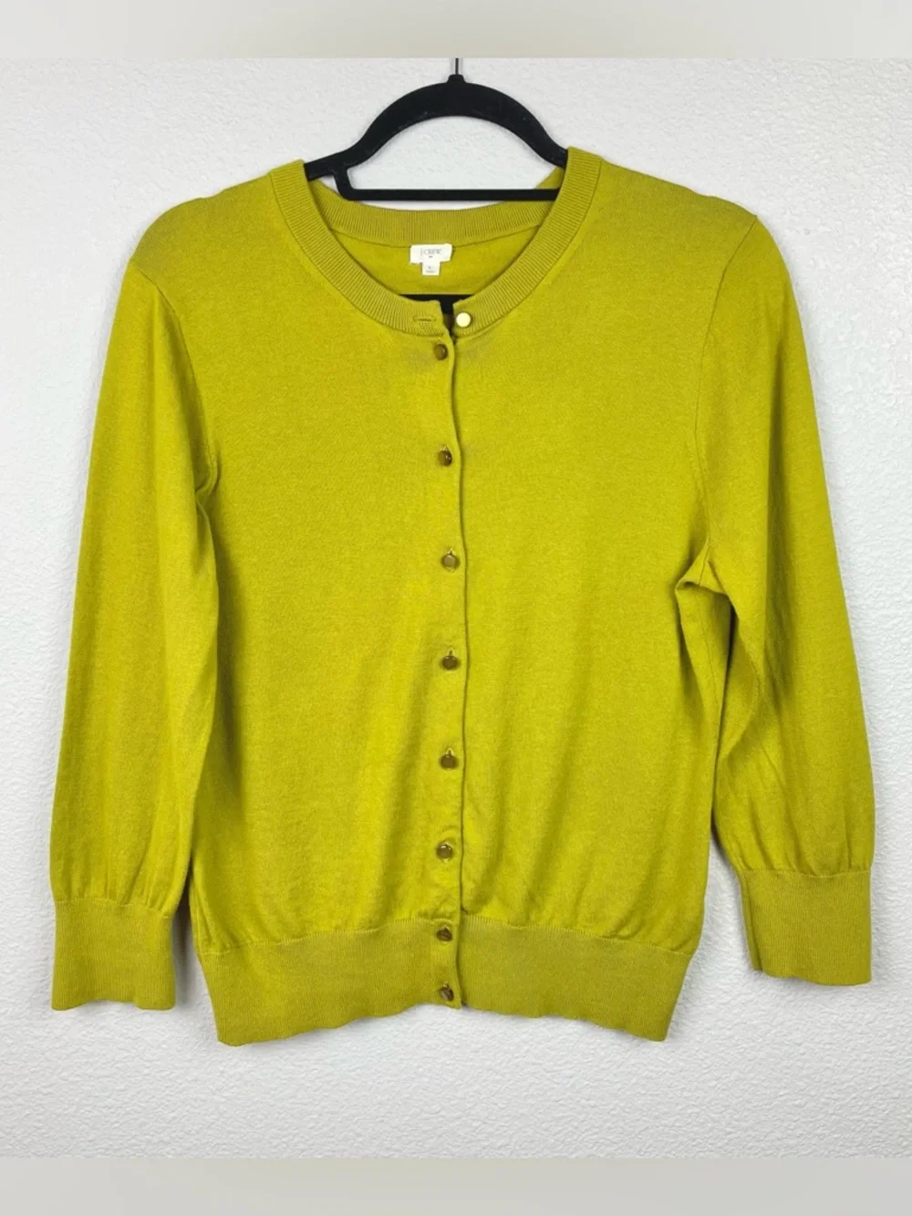 J. Crew Women's Large Chartreuse 3/4 Sleeve Button Front 100% Cotton Cardigan - Picture 1 of 16